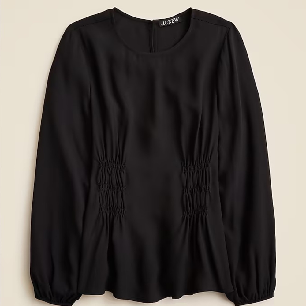 NWT Black J. Crew Shirred-waist top in viscose crepe